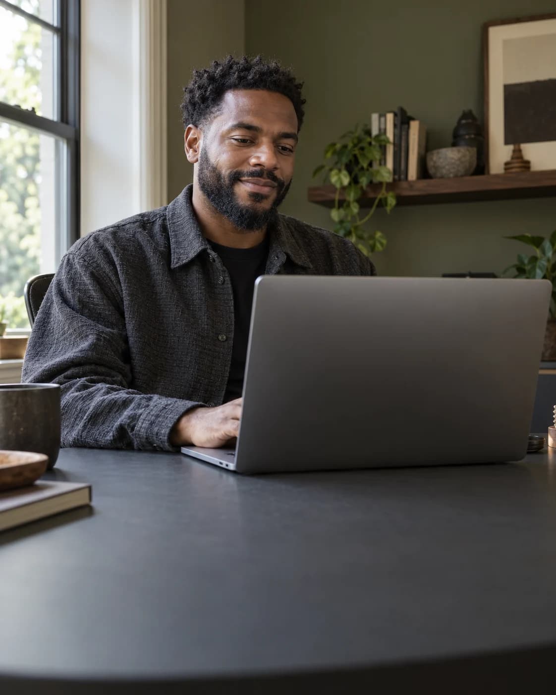 An independent creative professional working on his website
